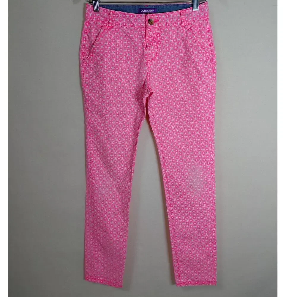Old Navy Boyfriend Skinny Pink Floral Pants Women Size 12